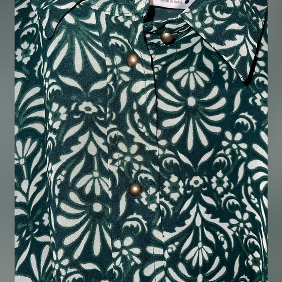 Zara Long Sleeve Belted Dark Green Floral Print Mini Dress - Picture 7 of 9